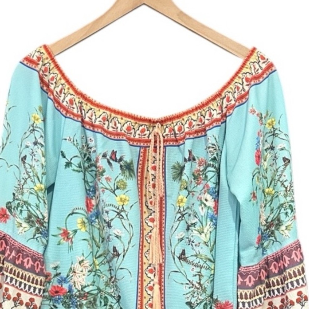Umgee Floral Off the Shoulder Boho Blouse Bell Sleeves Women’s Size Medium - Picture 5 of 8
